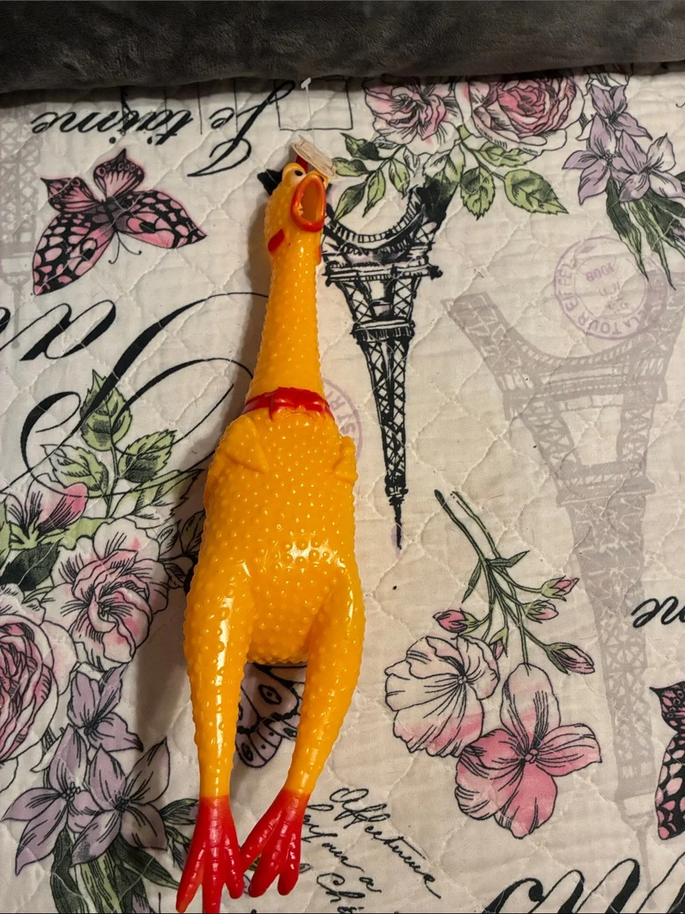 Squeaky Yellow Chicken Party Favor Toy with Red Accents